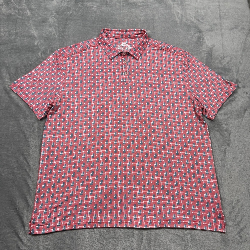 Burlebo American Flag Print Performance Polo Shirt Patriotic 4th of July USA XL